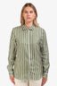 Massimo Alba Green/White Silk Striped Button-Up Long Sleeve Top Size L