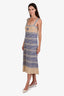 Pre-Loved Chanel™ 2019 Cruise Tan/Blue Linen Cashmere Striped Midi Dress Size 38