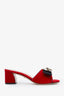 Gucci Red Velvet Pearl Bee Embellished Mules Size 35.5