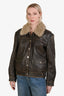 Reformation X Veda Brown Leather Fur Trimmed Bomber Jacket Size S