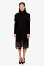 Salvatore Ferragamo Black Ribbed Knit Cutout and Fringe Hem Dress Size M