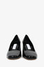 Jimmy Choo Black Leather Patent Cap Toe Pearl Detail Block Heels Size 39