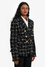 Balmain Black Tweed Double Breasted Shoulder Padded Blazer Size 40