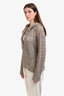 Brunello Cucinelli Grey Silk Linen Sequin Knit Zip-Up Sweater Size M
