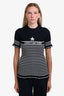 Christian Dior Navy/White Cotton Knit Striped Logo SS Top Size 10