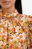 Sandro Orange Floral Crystal Neckline Long Sleeve Ruffled Mini Dress Size 38