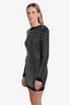 Balmain Black/Silver Crystal Embellished Argyle Long Sleeve Mini Dress Size 40