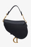 Christian Dior Black Grained Leather Mini Saddle Bag with Canvas Strap