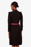 Gucci Black Jersey Web Stripe Ruffled Zipper Midi Dress Size M