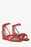 Balenciaga Red Leather Studded Wedges Size 37