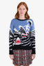 Thom Browne Blue Multicolour Cotton Knit Surf & Shark Intarsia Crewneck Sweater Size 1
