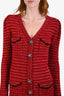 Self-Portrait Red Tweed Crystal Button Pocket Long Sleeve Mini Dress Size S
