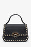 Valentino Black Leather Rockstud Small Top Handle Crossbody Bag with Strap