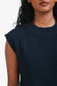 Sacai Navy Blue Knitted Popline Knit Midi Dress Size 1