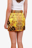 Versace Yellow/Black Silk Barocco Belted Mini Skirt Size 38