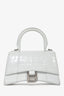 Balenciaga White Croc Embossed XS Hourglass Top Handle with Strap