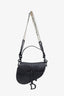 Christian Dior Black Leather Oblique Embossed Saddle Bag With Canvas Strap