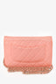 Pre-loved Chanel™ 2012 Peach Orange Leather Quilted 'Classic' Wallet On Chain