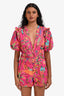 Farm Rio Pink Macaw Belted Puff Sleeve Romper Size S