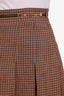 Gucci Brown Houndstooth Linen Pleated Chain-Link Accent Midi Skirt Size 38
