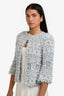Pre-loved Chanel™ Blue Ribbon Boucle Buttoned Jacket Size 34