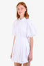 White Cotton Poof Sleeve Cinch Waist Mini Dress Size 2
