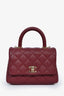 Pre-Loved Chanel™ 2019-20 Burgundy Caviar Leather Extra Mini Coco Top Handle