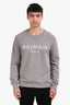 Balmain Grey Cotton Logo Long Sleeve Crewneck Size M Men's