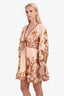 Zimmermann Pink/Yellow Linen Floral Cassia Midi Dress Size 1