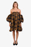 The Row Brown/Purple Checkered Katria Detachable Puff-Sleeve Mini Dress Est. Size XS S