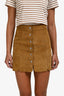 Isabel Marant Étoile Brown Calf Velvet Leather Button-Up Mini Skirt Size 34