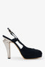 Pre-loved Chanel™ Black Suede Interlocking CC Logo Suede Slingback Pumps Size 37