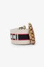 Gucci White Stripe Jacquard Web Crystal Embellished Double G Belt