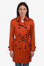 Burberry Orange Belted Midi Trench Coat Size 2