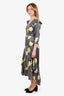 Ganni Black/Yellow Patterned Wrap Maxi Dress Size 38