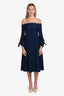 Tibi Blue Denim Off-The-Shoulder Long Sleeve Midi Dress Size S