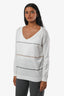 Brunello Cucinelli White Bead Embroidered V-Neck Sweater Size XS