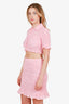 Miu Miu Pink Crinkled Cropped Blouse + Midi Skirt Set Size 38/40