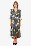 Ganni Black/Yellow Patterned Wrap Maxi Dress Size 38