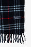 Burberrys Vintage Navy/Red Wool House Check Fringe Scarf