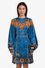 Etro Blue/Orange Paisley Print Long Sleeve Knee Length Dress Size 40