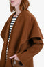 Fabrique Cognac Wool Cashmere Leather Pocket Detail Belted Wrap Coat Size S