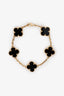 Van Cleef & Arpels 18K Yellow Gold Onyx 5 Motifs Vintage Alhambra Bracelet