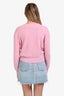 Miu Miu 2019 Pink Virgin Wool Cashmere Heart Pointelle Sweater Size 44