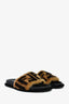 Fendi Brown Shearling FF Zucca Slides Size 36