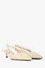 Prada Cream Patent Leather Triangle Bow Logo Slingback Kitten Heels Size 37.5