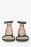 Stuart Weitzman Green Woven Canvas 'Nudiest' Flat Ankle Strap Sandals Size 7