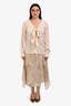 Dries Van Noten Beige Floral Silk Blend Layered Midi Skirt Size 40