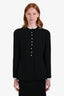 Pre-loved Chanel™ 1997 Black Wool Silk Trim Pearl CC Button Jacket Size 42