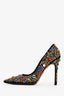 Miu Miu Black Suede Multicoloured Crystal Embellished Heels Size 38
